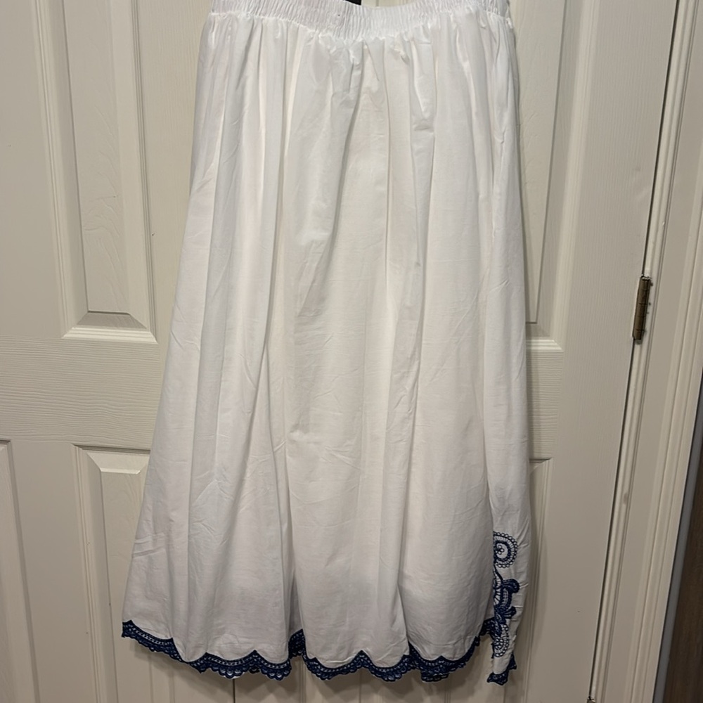 White Maxi Skirt with Navy Embroidery - Picture 5 of 7
